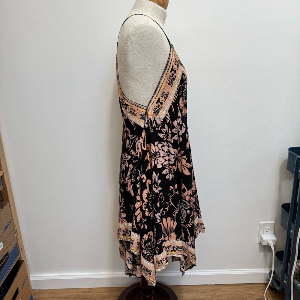 Free People Black and Blush Floral Asymmetrical Slip Dress - Picture 10 of 14